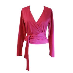 Vintage KENZO Paris Hot Pink Cotton Long-sleeved Wrap Top Small Medium EUC 1990s